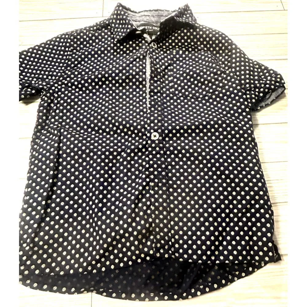 Kenneth Cole Reaction Boy's Navy Blue All Over Print Button Down Shirt Size‎ 5